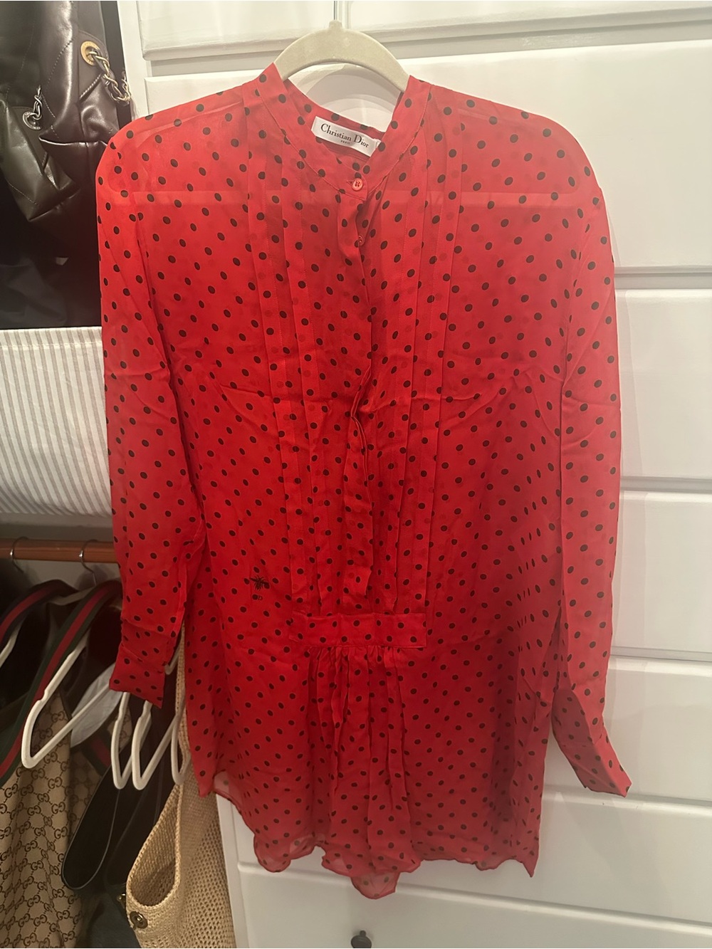 Dior Red with Black Polka Dot Long-Sleeve Tunic